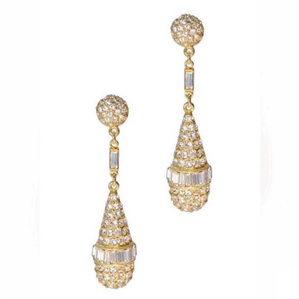 BEN AMUN JEWELRY Crystal Drop Deco Earrings in Gold Plate